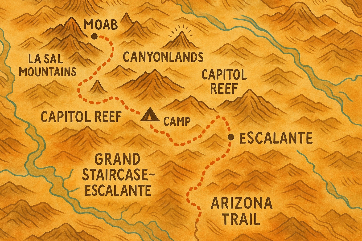 Western US desert bikepacking route map