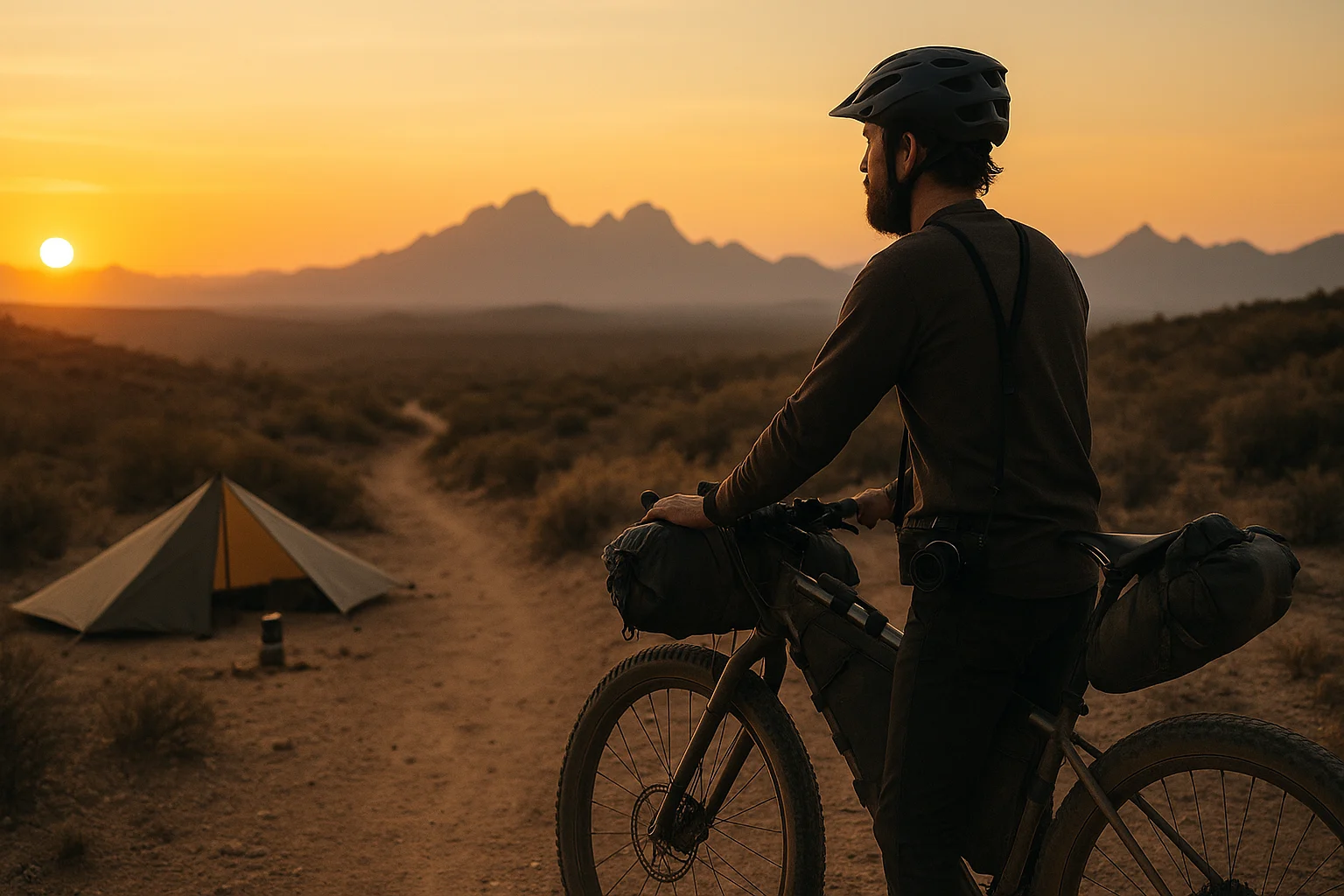 Glenn Charles bikepacking photography — Arizona Trail campsite with Surly bike