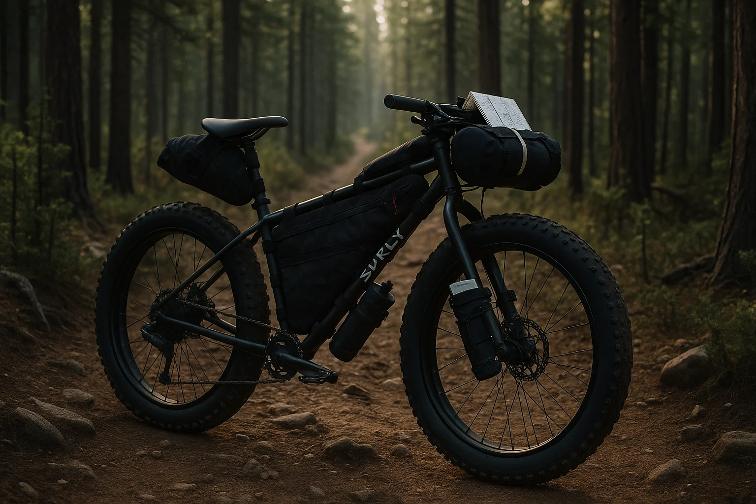 Glenn Charles bikepacking 101 — Surly bike on trail