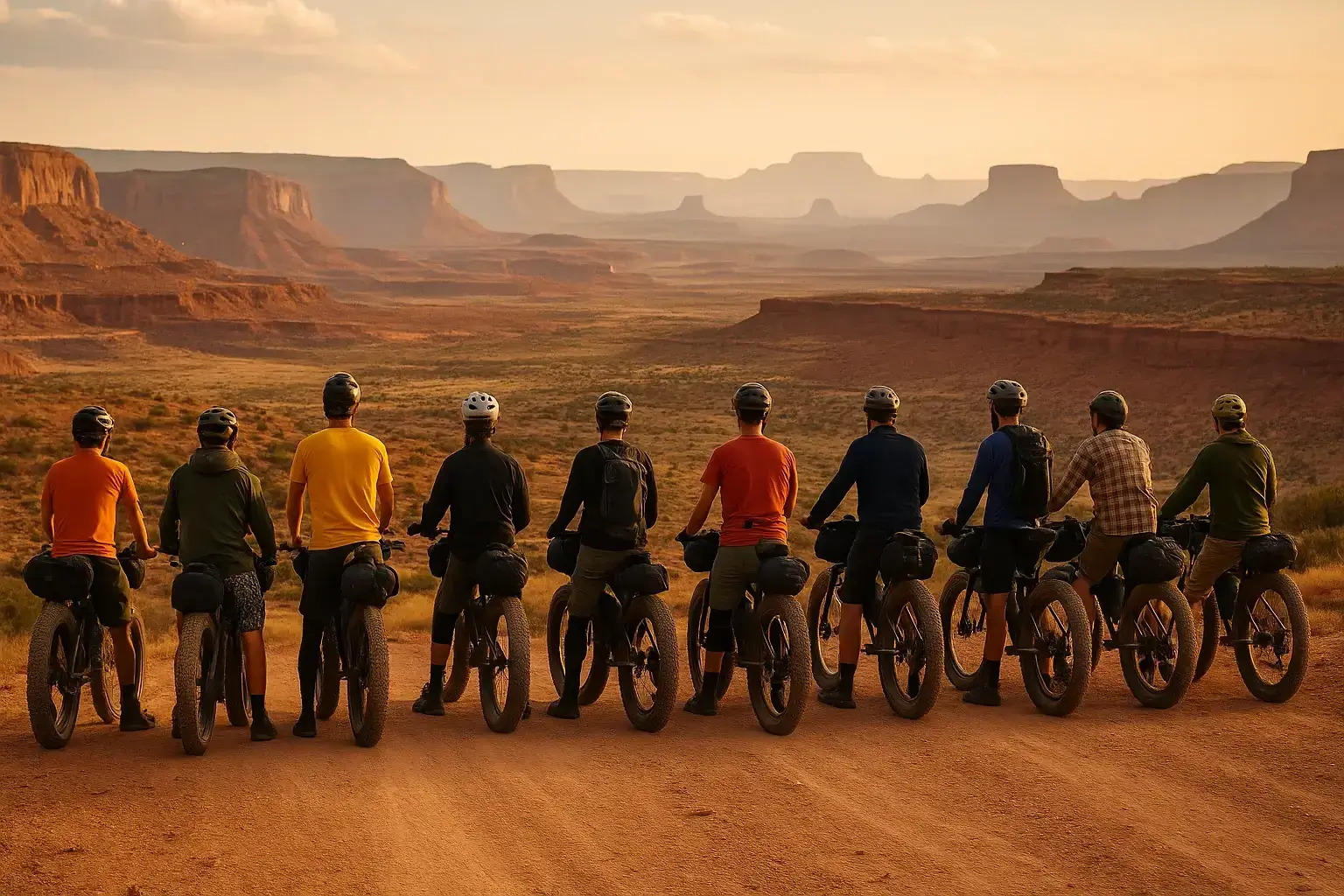 Fatbike riders traversing Utah’s redrock terrain during a multi-day desert trail expedition